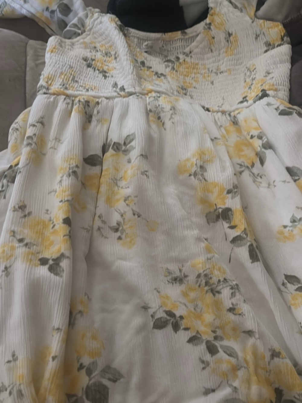 Hollister White Smocked Top with Textured Stitching